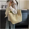 Aucuu Strohtasche Damen mit Ledergriffe Reißverschluss für Produktbild-Vorschau 5