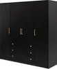 A black wardrobe with gold handles and drawers against a white background. Produktbild-Vorschau