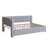 A light gray upholstered bed frame with a slatted wooden base, shown from a side angle against a white background. Náhled obrázku produktu