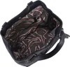 The inside of a dark blue handbag is shown, with a patterned lining. Voir les images du produit