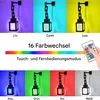 A collage of images showing a wall lamp in various colors, a color spectrum, and a remote control. Produktbild-Vorschau