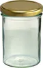A clear glass jar with a gold lid, isolated on a white background. Podgląd zdjęcia produktu