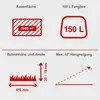 Diagrams and text illustrating the specifications of a lawnmower. Produktbild-Vorschau