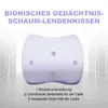 A diagram of a lumbar support pillow with numbered points indicating features, overlaid on a background that looks like the inside of a room with spotlights. Podgląd zdjęcia produktu