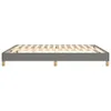 A grey fabric bed frame with wooden slats and legs. Voir les images du produit