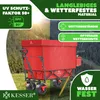 A red wagon is shown in a split scene, with one side depicting a sunny outdoor environment and the other side showing a rainy environment. Text overlays highlight product features. Produktbild-Vorschau