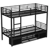 A black metal bunk bed with storage underneath, shown from a front-side angle against a white background. Anteprima dell’immagine prodotto