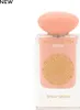 A perfume bottle with a peach-colored cap and a pink label with gold ornamentation. Voir les images du produit
