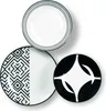Three plates with different black and white patterns are arranged on a white background. Produktbild-Vorschau