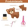An instructional diagram showing the components and features of a felt craft kit for making a teddy bear. Produktbild-Vorschau