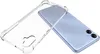 A clear phone case is shown next to a light blue smartphone. Produktbild-Vorschau