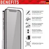 A screen protector is shown on a smartphone, with accompanying feature callouts. Anteprima dell’immagine prodotto