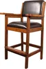 A dark wood and leather high chair with a side tray, shown against a white background. Produktbild-Vorschau