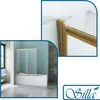 A collage showing a bathtub with a gold shower enclosure and a close-up of the enclosure's frame. Produktbild-Vorschau
