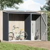 A bicycle and garden tools are stored in a metal shed. Podgląd zdjęcia produktu