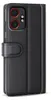 A black leather flip case for a smartphone is shown from the side. Produktbild-Vorschau