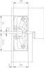 A technical drawing with dimensions of a hinge mechanism. Podgląd zdjęcia produktu