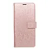 A rose gold colored phone case with a mandala pattern embossed on it, shown flat against a white background. Produktbild-Vorschau