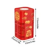 A red, square-shaped product with Chinese New Year themed decorations, including coins, clouds, and a lucky bag, is shown against a white background. Dimensions are indicated with measurement lines. Produktbild-Vorschau