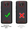 Two phone backs are shown, one with a green checkmark and text indicating it fits a Motorola Moto C Plus, and another with a red X and text indicating it does not fit a Motorola Moto C. Produktbild-Vorschau