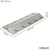 A metal heat shield for a grill, with dimensions indicated by orange lines and text. Anteprima dell’immagine prodotto