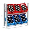 A metal shelving unit holding crates of bottled drinks. Produktbild-Vorschau