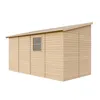 A wooden garden shed with a window and a sloped roof, shown from a side-diagonal angle against a white background. Voir les images du produit