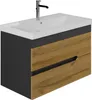 A modern bathroom vanity with a ceramic sink and a chrome faucet. Produktbild-Vorschau