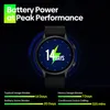 A smartwatch displaying battery life information against a dark, abstract background. Podgląd zdjęcia produktu