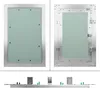 Three views of a metal access panel with a green gypsum board insert. Podgląd zdjęcia produktu