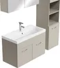 A modern bathroom vanity set with a sink, cabinet, and a tall storage unit. Produktbild-Vorschau