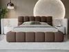 A modern bedroom with a brown upholstered bed as the focal point. Produktbild-Vorschau