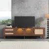 okwish Braun TV-Schrank mit 2 Rattan-Schubladen und LED, Produktbild-Vorschau 3