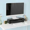 SoBuy Bildschirmerhöhung BBF02-SCH in voller Ansicht auf weißem Schreibtisch mit Monitor, Tastatur und Deko-Elementen Náhľad obrázku produktu