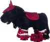 A black stuffed pony wearing red and white horse accessories. Náhľad obrázku produktu