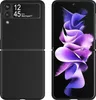 A black Samsung Galaxy Z Flip 3 phone case is shown next to the phone itself, which displays a purple abstract wallpaper. Náhľad obrázku produktu