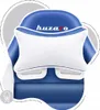 A close-up image of a blue and white gaming chair with a white pillow in front. Anteprima dell’immagine prodotto