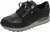 A studio shot of a black women's sneaker with a grey sole and snake-print accents. Náhled obrázku produktu
