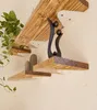 Wooden shelves mounted on a textured wall, decorated with a plant and sculptures. Produktbild-Vorschau
