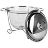 A glass casserole dish with a metal lid and stand, presented on a white background. Produktbild-Vorschau