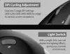Close-up shots of a black computer mouse with descriptive text boxes highlighting features. Produktbild-Vorschau