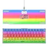A top-down view of a gaming keyboard and its underside, both displaying a rainbow RGB lighting effect. Produktbild-Vorschau