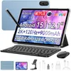 A tablet with a keyboard and stylus, along with various accessories, displayed against a light blue and white background. Produktbild-Vorschau