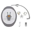 A baby bouncer with a mobile attachment, charging cable, and remote control, all laid out on a white background. Produktbild-Vorschau