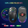 A gaming mouse with colorful RGB lighting and DPI/polling rate information. Produktbild-Vorschau