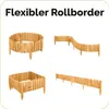 Four different configurations of wooden garden edging are displayed against a white background. Voir les images du produit