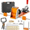A set of woodworking tools, including a pocket hole jig, clamp, drill bits, and a storage case, arranged on a white background. Náhled obrázku produktu