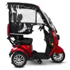 A red three-wheeled electric scooter with a roof and weather protection. Produktbild-Vorschau
