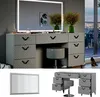 A vanity table with a mirror and stool in a modern room with a city view. Podgląd zdjęcia produktu