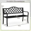 A diagram showing the dimensions of a black metal garden bench. Podgląd zdjęcia produktu